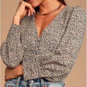 Lulu's Sweet Spot Taupe Cheetah Print Long Sleeve Button-Up Top